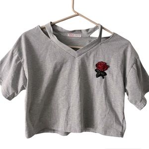 SHEIN rose cutout crop top